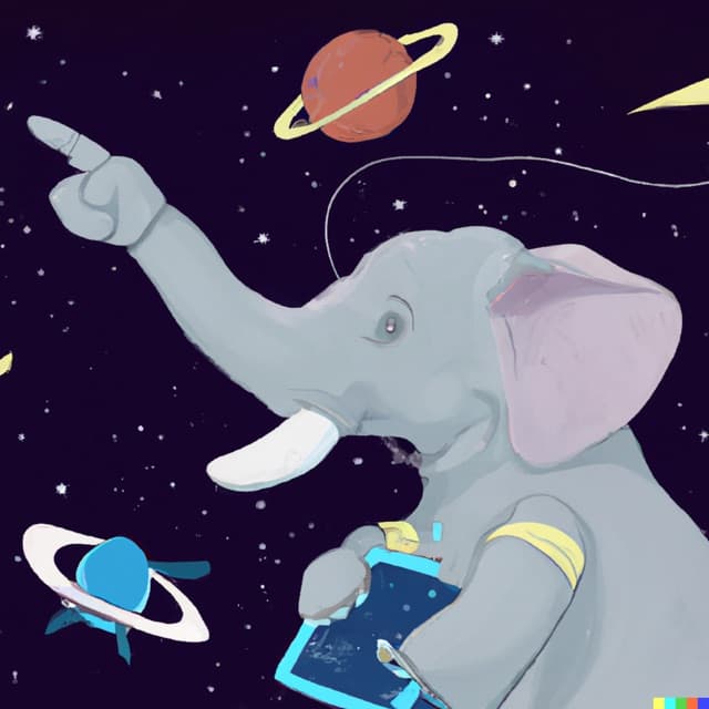 DALL-E 2: elephant teaching in space (1 of 4)