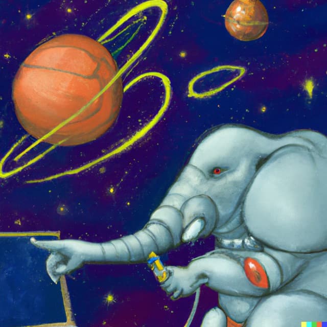 DALL-E 2: elephant teaching in space (2 of 4)