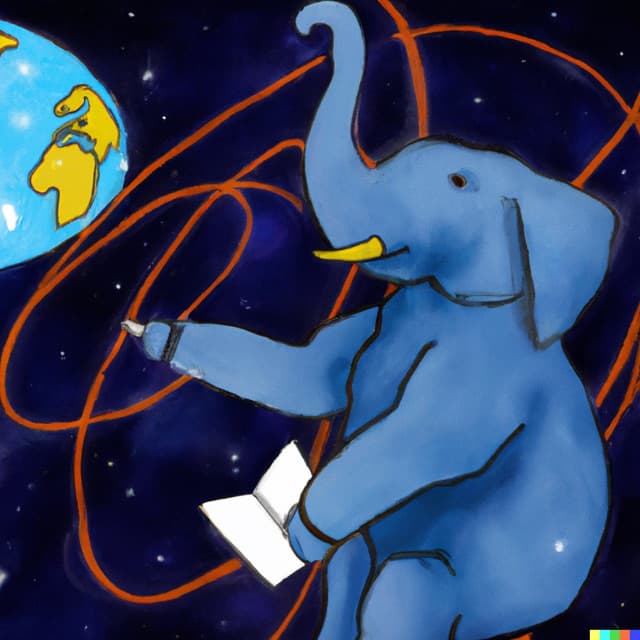 DALL-E 2: elephant teaching in space (3 of 4)
