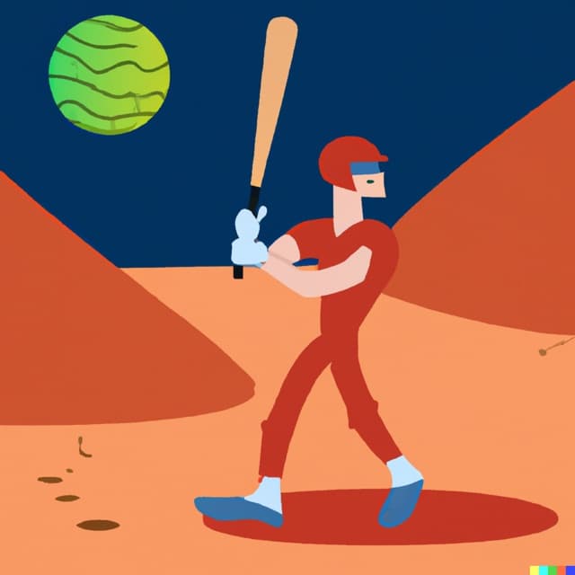 DALL-E 2: a man plays golf with a baseball bat on mars (3 of 4)