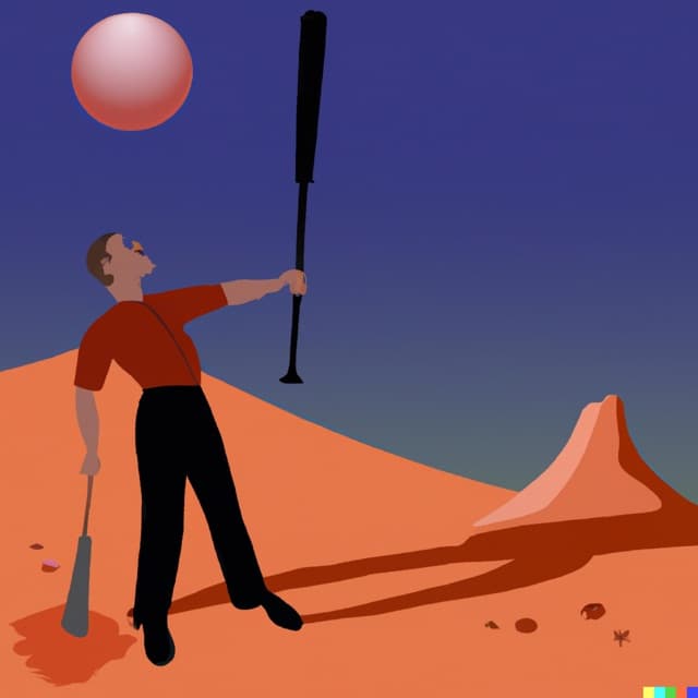 DALL-E 2: a man plays golf with a baseball bat on mars (4 of 4)