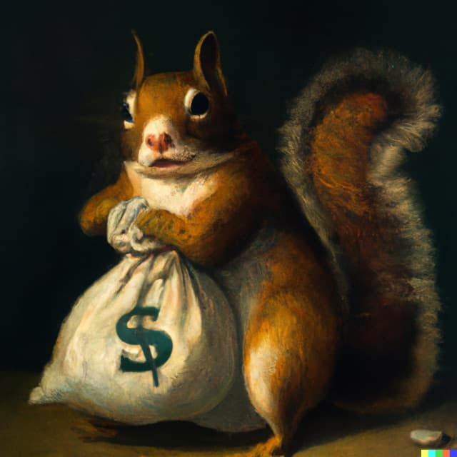 DALL-E 2: “A squirrel holding a bag of money” by Johannes Vermeer (1 of 4)