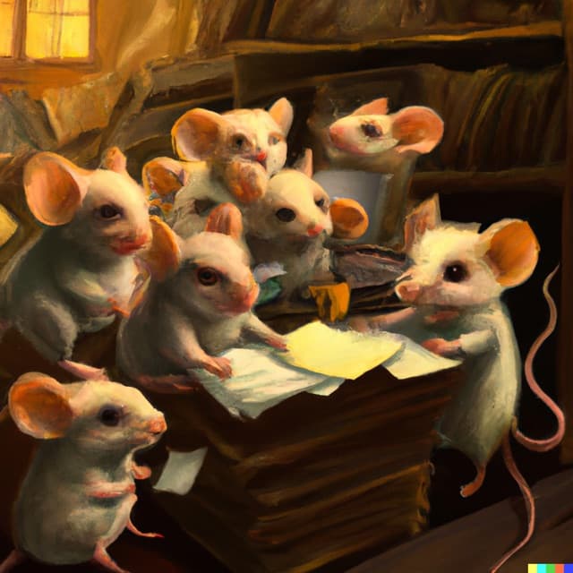 DALL-E 2: a group of mice learning economics, digital art (2 of 4)