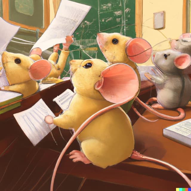 DALL-E 2: a group of mice learning economics, digital art (3 of 4)
