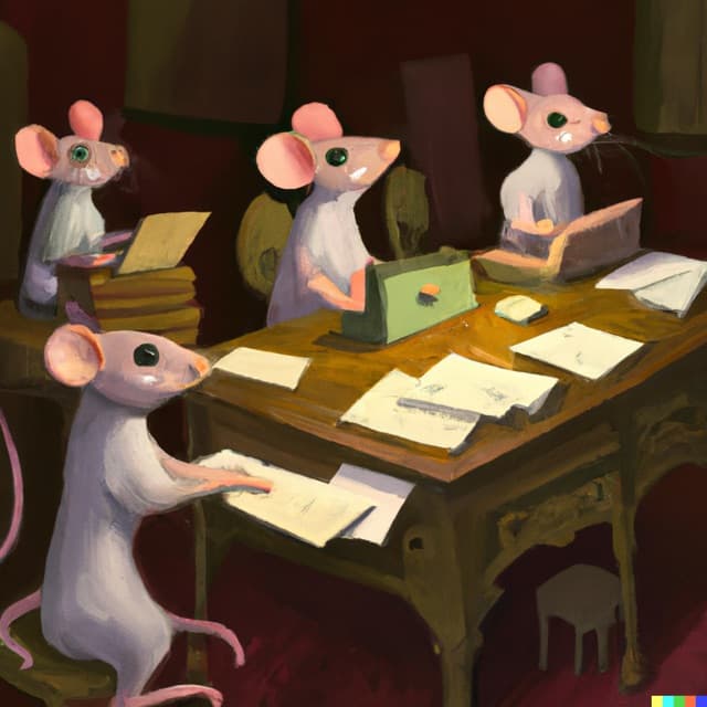 DALL-E 2: a group of mice learning economics, digital art (4 of 4)