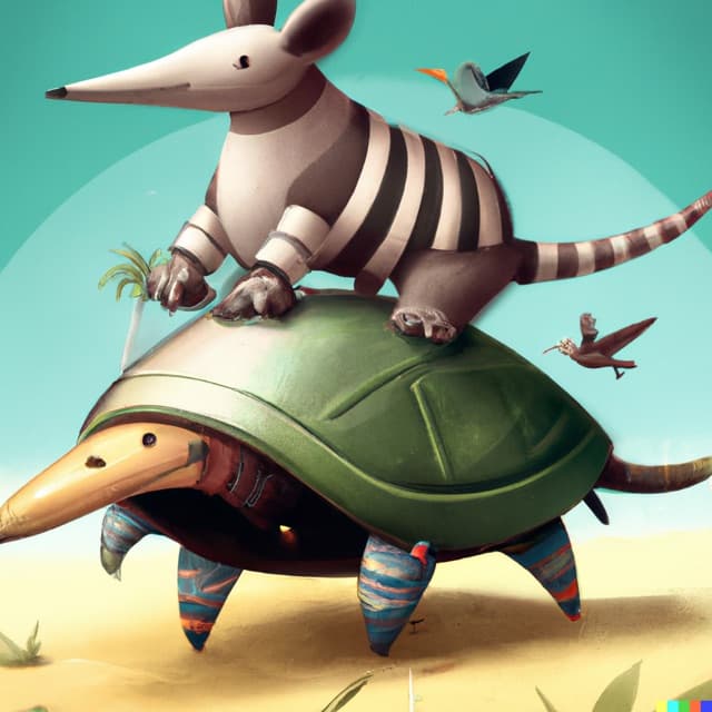 DALL-E 2: a armadillo and a toucan surfing, digital art (4 of 4)